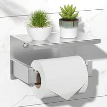 New  Brushed Nickel Toilet Paper Holder, Stick On Sier Toilet Paper Holder  Shelf, Self Adhive No Drill Or Wall-Mount  Screws For Bathroom - Brushed Nickel  Shelf - View 1