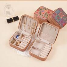 1 pieza Caja de joyería impresa, Caja de almacenamiento de joyería pequeña para viaje, Caja de exhibición y almacenamiento de joyería portátil de doble capa, Caja de almacenamiento de joyería multifuncional, Bolsa de joyería con cremallera y conveniente, Esencial para viajes y el hogar, Adecuado para aretes, anillos, collares, pulseras, arte de uñas, regalos del Día de la Madre, regalos de Navidad, regalos de Halloween, regalos para mujeres