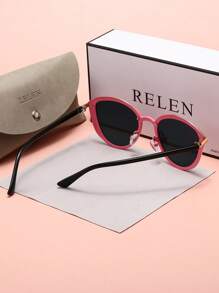 RELEN 1pc RELEN Women's Fashion Glasses, New Brand Design Cat Eye Metal Frame Colorful Lens, Personalized Street Style, Gifts For Ladies, With Glasses Case And Cloth, Suitable For Beach, Outdoor, Riding, Sun Protection, Stage Performance, Party