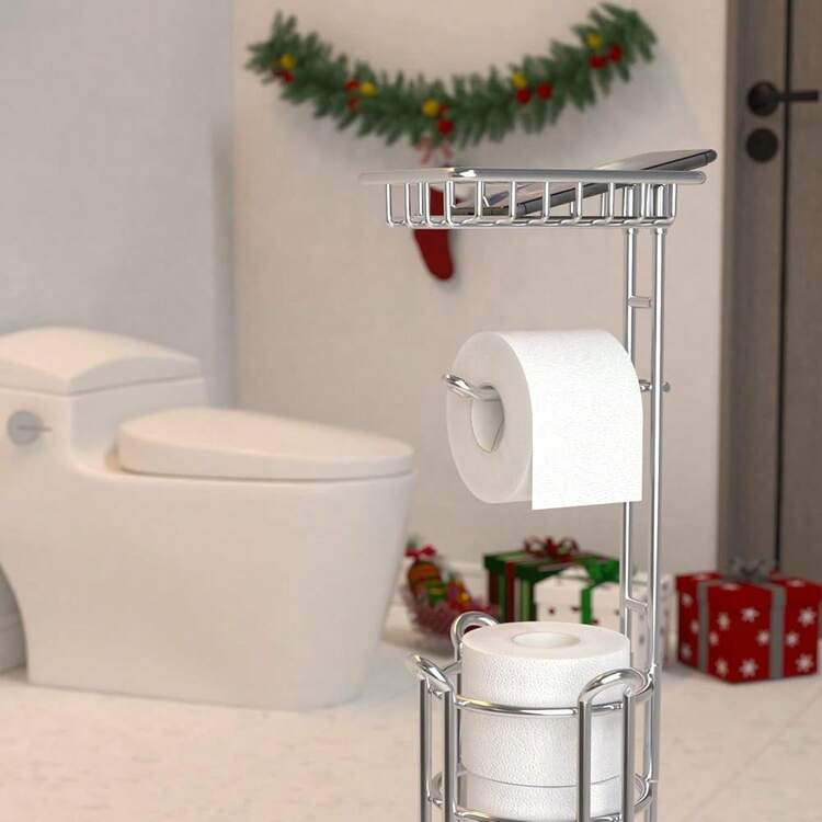 New  Toilet Paper Holder Stand Toilet Tissue Roll Holder  Shelf For Bathroom Storage Holds Phone/ Wipe/ Mega Rolls-Shiny Chrome - 閃亮的 Chrome 24 - 查看 2