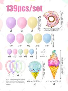 139 Stücke Süßigkeiten & Eis Geburtstags-thematischer Ballon Bogen Set, beinhaltet Donuts, Regenbogen Eiscreme Ballons, Makronen rosa/lila/blau/gelb/grün Latexballons für Geburtstagsparty, Sommerfestdekoration, Eisparten Dekoration, Makronen Geburtstagsthema, süße Ballondekoration, Dessert Geburtstagsparty Ballons, Jahrestag, Prinzessinnen Geburtstag, Mädchen Geburtstags Ballondekoration