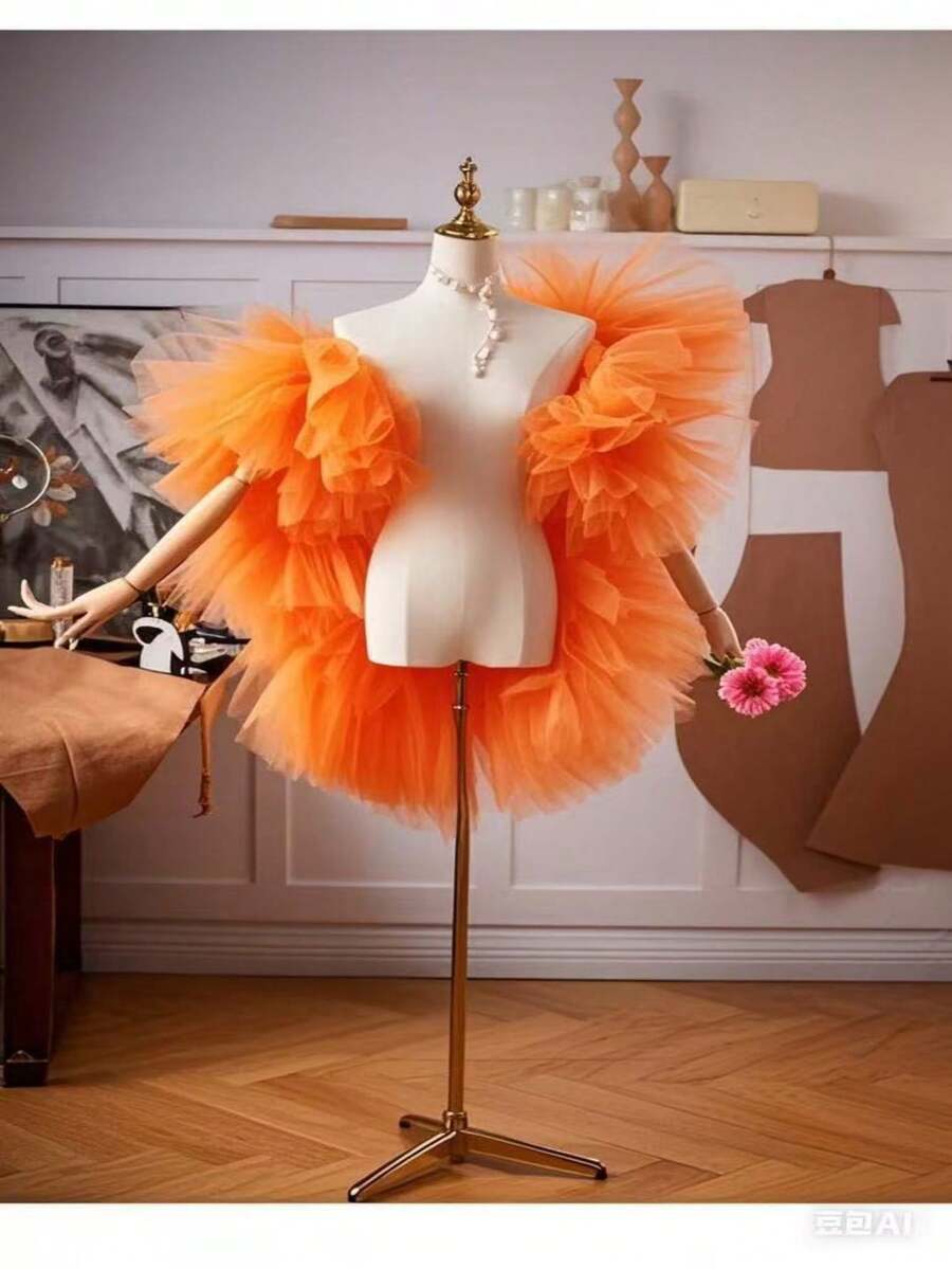 Selendang Lilit Transparan Berkilau untuk Pengantin & Pengiring Pengantin, Warna-warni Memukau untuk Acara, Pertunjukan Formal, Aksesori Fotografi - Burnt Orange - View 1