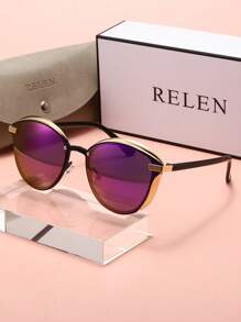 RELEN 1pc RELEN Women's Fashion Glasses, New Brand Design Cat Eye Metal Frame Colorful Lens, Personalized Street Style, Gifts For Ladies, With Glasses Case And Cloth, Suitable For Beach, Outdoor, Riding, Sun Protection, Stage Performance, Party