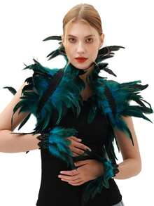 羽毛披肩和羽毛腕袖套装，羽毛披肩服装羽毛耸肩披肩万圣节服装领子哥特式维多利亚风格适合万圣节、狂欢节、朋克派对、化妆舞会 - 彩色 - 查看 4