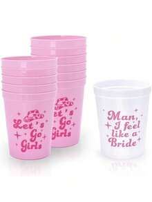 12pcs Reusable 16oz Plastic Cups For Bachelorette Party, Cowgirl Bride Themed Vintage 70s Bachelorette Party Decorations, Suitable For Graduation Gifts, Bachelorette Party Favors