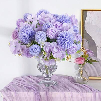 1pc/2pcs/3pcs/30pcs Autumn Decorative Artificial Rose Bouquet, Silk Chrysanthemum Peony Fake Plants, Valentine's Day Gift, Birthday Party Decor, Wedding Flower Basket, Bridal Bouquet, Home Decor, Restaurant, Bedroom, Windowsill, Vase Decor, New Year Decor, Outdoor Garden, Back To School