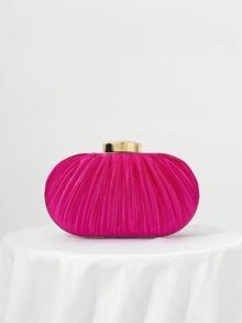 女士优雅褶皱手拿包，盒形晚宴包，适合婚礼、派对和庆典，配有可拆卸肩链 - 玫紅色 - 查看 2