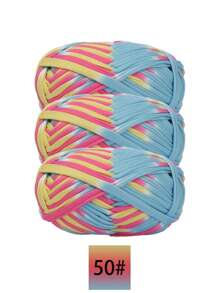 3 pièces Ruban de satin en polyester, environ 300g, mélange multicolore de fil doux en tissu - pour pantoufles au crochet DIY, sacs, panier de rangement (design d'emballage assorti)