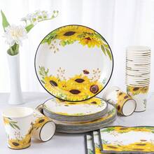 Sunflower Disposable Paper Plates & Napkins, 7/9 Inch Sunflower Party Supplies, Bridal Shower Plates & Napkins, Sunflower Themed Decorations, Party Paper Plates Napkins For Party, Birthday, Wedding Tea