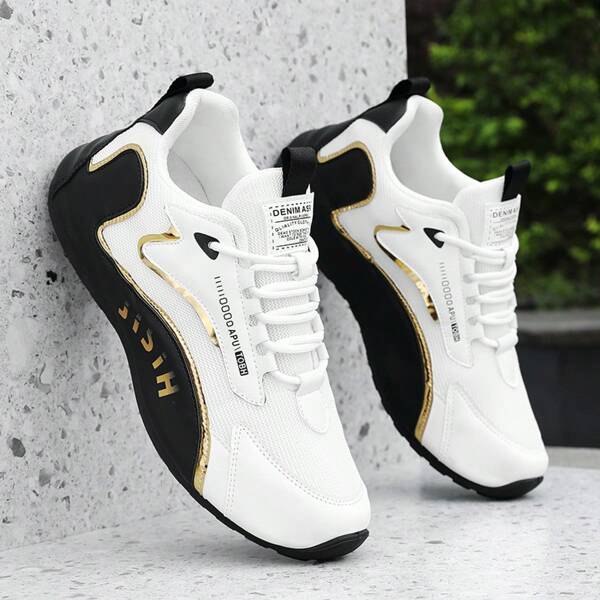 1 Paar Herren Lässig Sport Sneaker mit Gurt, Knopf, Buchstaben Muster, PU Niedrig-Tops Outdoor Laufschuhe
