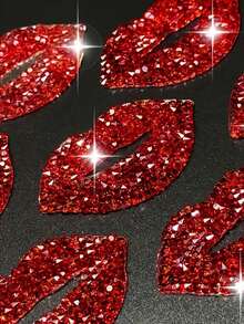 2pcs/10pcs Red Lip Rhinestone Stickers, DIY Fashion Shoes And Jeans Accessories Resin Rhinestone Patch Stickers Red Lip Hot Melt Adhesive Net Rhinestone Stickers DIY Rhinestone Hot Map Luggage, Shoes And Hats Christmas, New Year, Valentine's Day Wedding Decoration. - Multicolor - View 6