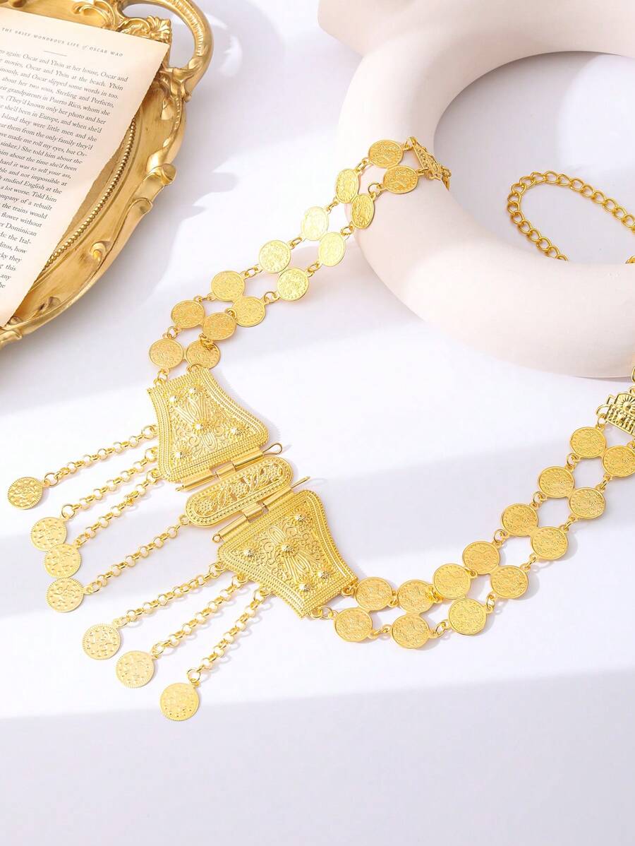 1 pieza Cinturón marroquí chapado en oro para mujer, cinturón de novia argelina bohemia para boda, accesorio para festival y fiesta, regalo para ella
