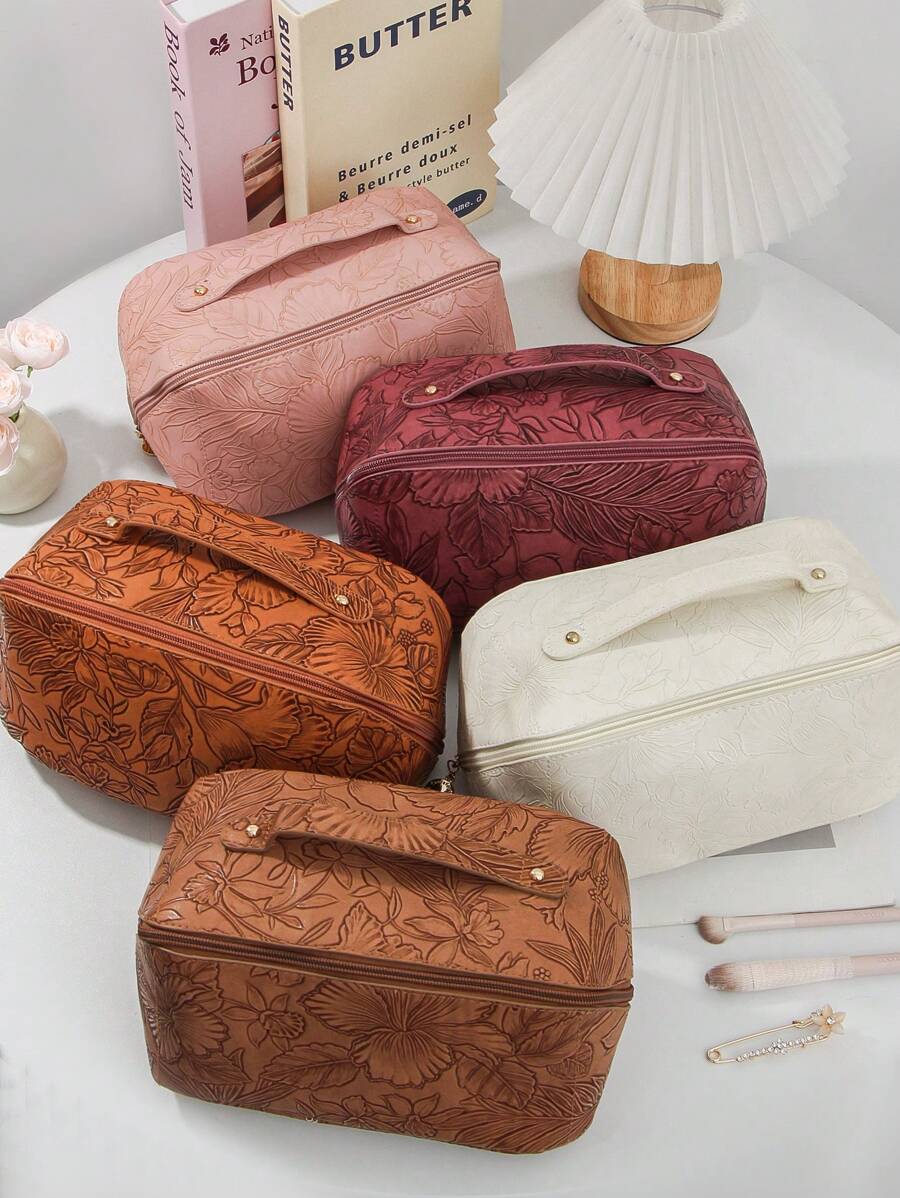 1Pc Pu Leather Makeup Bag Large Capacity Spacious Double Layer Makeup Bag Waterproof PU Leather Cosmetic Bag, Portable Toiletry Bag, Waterproof PU Skincare Pouch, Cosmetic Organizer Bag, PU Leather Waterproof Makeup Pouch, Lightweight Toiletry Bag With Compartments, Big Capacity Travel Makeup Storage Bag, Multi-Functional Travel Organizer Bag, Home & Travel Cosmetic Bag With Divider And Handletravel Essentials For Vacation Summer Holiday Back To School School Stuff Bag For School Travel Bag For Women Makeup Bag For Travel