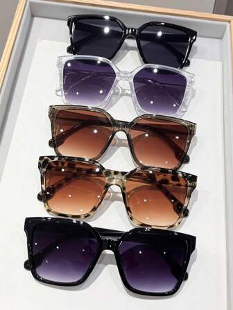 5 件女士彩色塑料方形全框有色镜片优雅生活流行设计完美时尚眼镜组合适合街头摄影派对装商务休闲女士周末装配饰