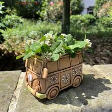 1pc Mini Vintage Hippie Style Resin Flower Pot, Indoor/Outdoor Decorative Creative Planter, Multi-Functional Room Decor, Car Model, Garden Decor, Desktop Planter