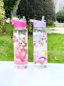 1pc800ml Cute Cartoon Pattern With Straw Transparent Water Cup Baby Children, Primary School Students Carry Anti-Fall Plastic Cup Kindergarten, School Outdoor Portable Space Cup Baby Drink Cup - Multicolor - View 3