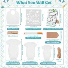 201 Pcs Baby Shower Set Baby Shower Game Sign Baby Bib Bodysuit White Baby Bib Newborn Bodysuit Baby Shower White Decorating Kit(Green)