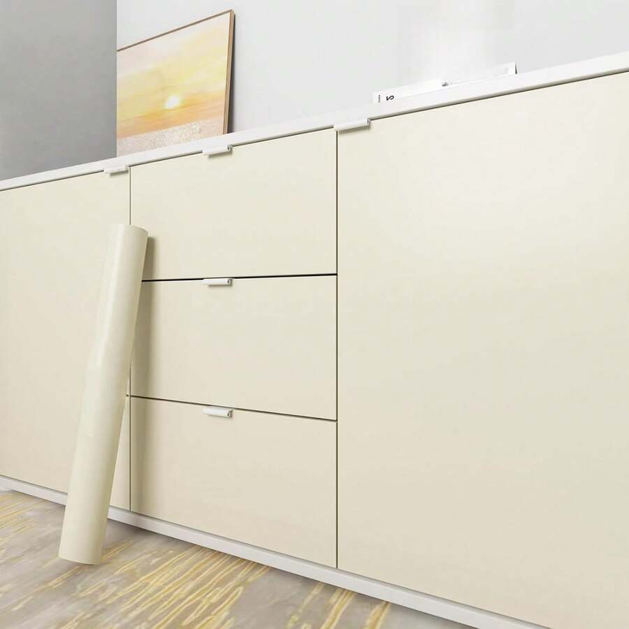 1 卷米色家居装饰贴纸墙纸卷，防水乙烯基接触纸，适用于客厅贴纸、橱柜厨房装饰墙贴、即撕即贴墙纸、房间装饰、客厅装饰、家居装饰墙纸、墙面艺术墙面装饰