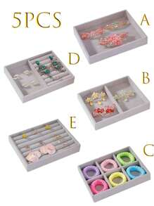 10/1pc Beige And Grey Small Velvet Jewelry Display Tray - Fabric Lined Storage Box For Bracelets, Earrings And Rings, Jewelry Storage Tray, Jewelry Tray, Earrings, Jewelry Necklaces, Rings, Home Decor