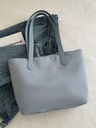 时尚纯色简约大容量单肩托特包，适合购物、钱包、逛街、年轻女性、大学生、新人、白领。非常适合办公室、大学、工作、商务、通勤、户外活动、旅行和郊游