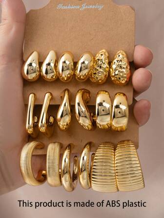 6-18pcs Geometric Textured Teardrop Golden Fashion Bohemian Style Earrings, Suitable As Gifts For Family And Friends For Holidays (Paper Card Packaging)