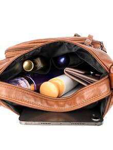 新款韩版时尚妈妈包，百搭多层实用斜挎包，大容量女士单肩包，购物/零钱包 - 棕色 - 查看 8