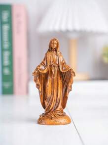 1pc Wooden Texture Christian Believer Virgin Mary And Jesus Decorative Figurine