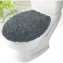 Toilet Lid Cover - Sage Green, Plush Microfiber Oval Toilet Seat Covers For Bathroom, Machine Washable Elongated Toilet Cover Seat, Stretches Up To 21"X19" - 灰色 - 查看 1
