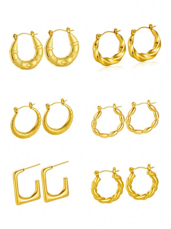 1 Pair European & American Geometric Oversized Metal Hoop Earrings, Chic Asymmetrical Earrings, 18K Plated Smooth Horn Asymmetrical Earrings, Suitable For Daily Wear And Attending Events