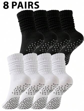 8 Pairs Men's Professional Outdoor Sports Socks, Black & White Multi-Function Anti-Slip Athletic Socks, Casual & Minimalist Design, Suitable For All Seasons, Daily Wear & Exercise, Including Grip, Suitable For Gifts; Outdoor Sports Mid-Calf Basketball Socks, Soccer Socks, Cycling Socks, Anti-Slip Socks, Hiking Socks, Yoga Socks, Fall