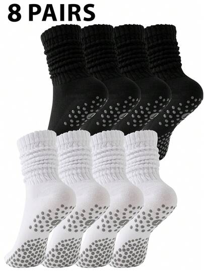 8 Pairs Men's Professional Outdoor Sports Socks, Black & White Multi-Function Anti-Slip Athletic Socks, Casual & Minimalist Design, Suitable For All Seasons, Daily Wear & Exercise, Including Grip, Suitable For Gifts; Outdoor Sports Mid-Calf Basketball Socks, Soccer Socks, Cycling Socks, Anti-Slip Socks, Hiking Socks, Yoga Socks, Fall