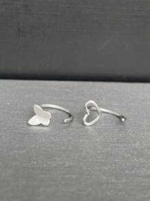 2 Stücke Edelstahl Nasenringe/Lippen-Ringe mit Herzform und Schmetterling, goldener Schmuck für Damen, Sommer Schmuck