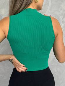 High Neck Blouse Polyamide Seamless Cropped Tank Top With Women's Collar - 綠色 - 查看 3