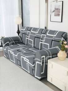 1pc High-End Minimalist Black And White Frame Abstract Art Sofa Cover, Elastic All Inclusive Sofa Cover, All Season Universal Sofa Cover