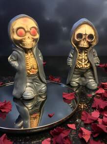 1 Stück neuer stehender Skelett Dekoartikel für Halloween, kreativer Horror Maske Menschliche Resin Figur, Schulmaterial, Rückkehr zur Schule