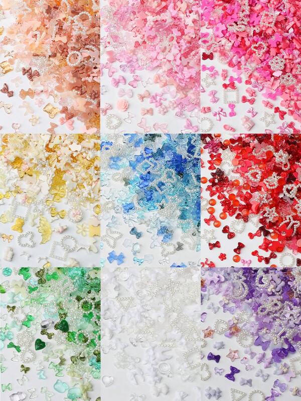10G/50G/100G 3D Assorted Mix Color Nail Charms Multi-Shapes Heart Flower Bowknot Shaped Nail Charms Resin Flatback Nail Art Rhinestones Charms For Manicure Diy Crafts Jewelry Accessories Nail Supplies Nails Nail Gems