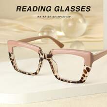 2 piezas Gafas de lectura rectangulares con estampado de leopardo y bisagras de resorte premium, edición limitada, de moda para mujeres en movimiento y oficina, con aumento