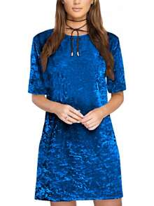 Women's Summer Short Sleeve Crushed Velvet Short Dresses - Brown - View 7