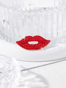 1 Stück luxuriöse Kristall-verzierte rote Lippen Brosche, Metall Anstecknadel als Anzug-Accessoire für Schule