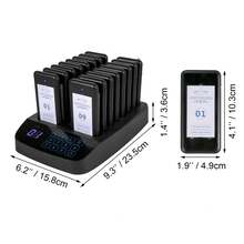 F101 Restaurant Pager System 16 Pagers, Max 98 Beepers Wireless Calling System, Touch Keyboard With Vibration, Flashing And Buzzer For Church, Nurse,Hospital & Hotel - 查看 9