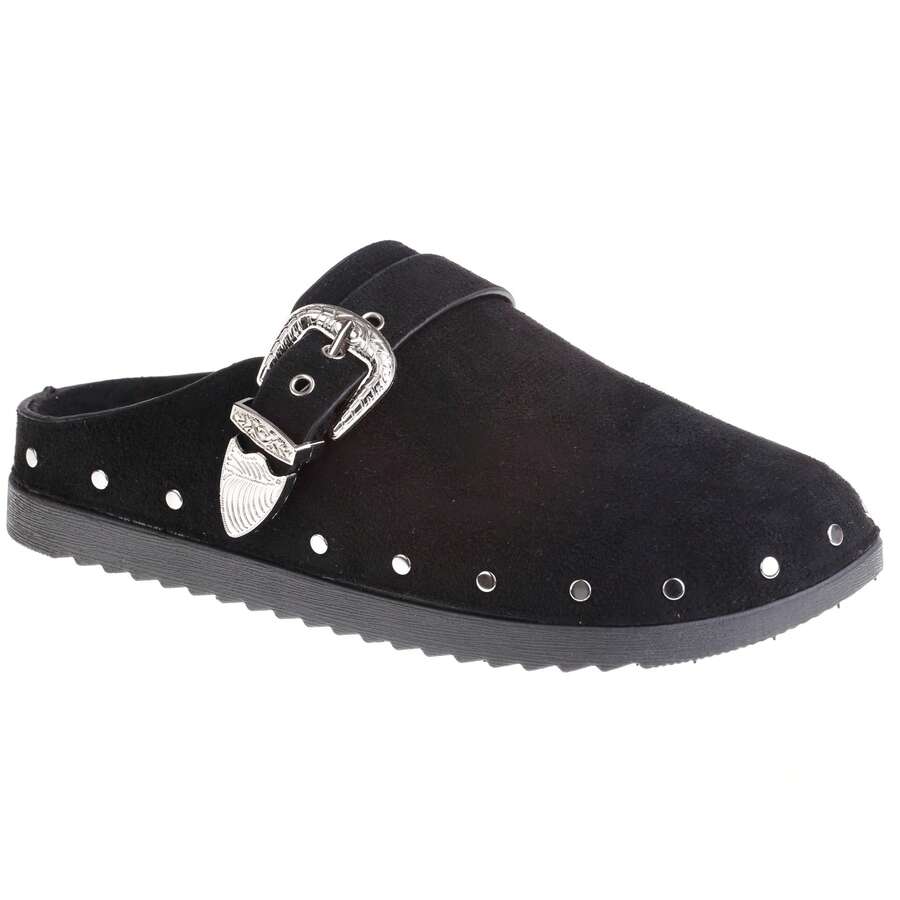 calcena Women's Western Style Buckle Mule Shoes With Rivets - Perfect For Urban Outfits, Comfortable Daily Wear, Creates A Unique Personal Style - Black - View 1