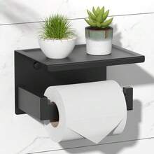 New  Toilet Paper Holder  Shelf, Stick On Matte Black Toilet Paper Roll Holder, Self Adhive Or Wall-Mount  Screws For Bathroom,Washroom - 黑色架子 - 查看 1