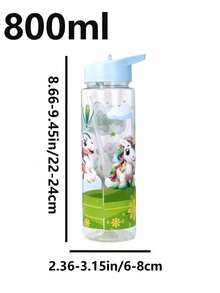 1pc800ml Cute Cartoon Pattern With Straw Transparent Water Cup Baby Children, Primary School Students Carry Anti-Fall Plastic Cup Kindergarten, School Outdoor Portable Space Cup Baby Drink Cup - Multicolor - View 4