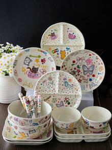 Cabin Kangaroo 1件爱丽丝梦游仙境系列碗盘，高品质，可爱的蝴蝶图案，家用餐具，送礼佳品，奶油色调，温柔治愈，童话世界之美，生动的蝴蝶画，浪漫用餐，传达温暖的思念 - 塗鴉Q喵 - 查看 3