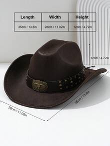 1 件男女通用 PU 皮革西部牛仔帽，配有金属牛铆钉腰带配饰，适合派对、西部主题活动、聚会、角色扮演、毕业典礼、化妆舞会、节日、音乐节 - 鉚釘 - 查看 2