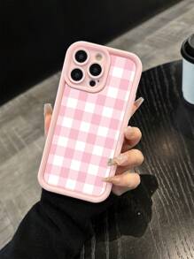 Striped 1pc Soft Pink Checkered Matte Finish Protective Phone Case Compatible With Apple 16, 15 Pro Max, 14, 14 Plus, 13, 12, 11, XS, XR, X, 7, 8, Suitable As Birthday Gift, For Girlfriend, Boyfriend Or Personal Use