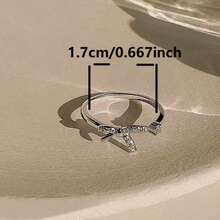 1pc Adjustable Copper Micro Inlaid Zirconia Stone Bow Design Ring, Suitable For Women Daily Wear - Silver - View 5