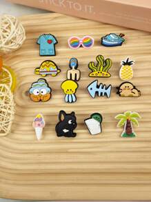 1 Set Of 15pcs Turtle & Coconut Tree Cartoon Print Sandal Charms And Bracelet DIY Accessories, Customizable Slippers And Phone Decoration, Suitable For Beach Holiday, Birthday, Festival Gifts