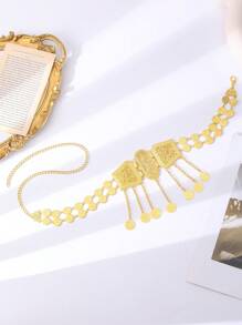 1 pieza Cinturón marroquí chapado en oro para mujer, cinturón de novia argelina bohemia para boda, accesorio para festival y fiesta, regalo para ella