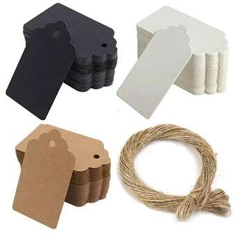 100 件牛皮纸礼品标签扇形边缘婚礼派对纸质标签价格标签吊牌